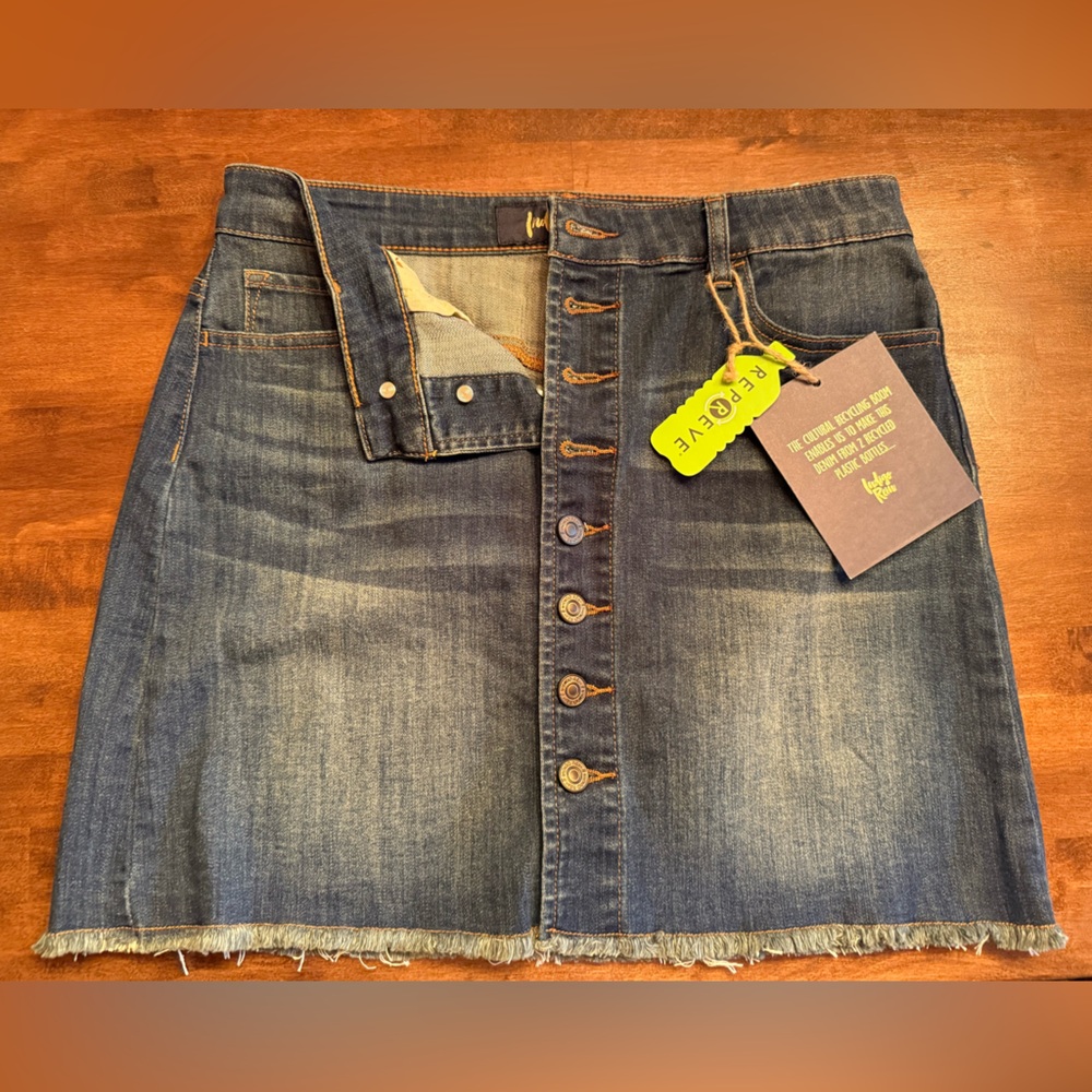 Indigo Rein Jean Skirt Raw Hem